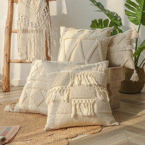 Alternative view of Boho Beige White Throw Pillow Covers Cotton Canvas