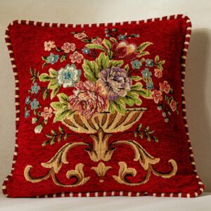 Chenille Jacquard Cushion Cover Flower Pillow Case Red