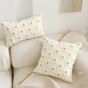 Alternative view of Cotton Canvas Floral Embroidered Daisy Cushion Cover
